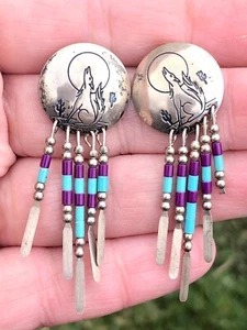 Carolyn Pollack QT Wolf Howl Sterling QUOC Türkis Amethyst Tribal Ohrringe - Bild 1 von 7