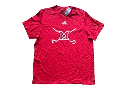 NUEVO CON ETIQUETAS XL HOMBRES Adidas Miami of Ohio Red Hawks Logo Amplificador Camiseta Roja Foto 1 de 4