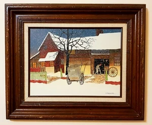 H. Hargrove Oil Painting Wheelwright Winter Scene Framed Certified 20"x 24" - Picture 1 of 5