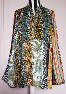 APRICOT Tunic Blouse Top Longline Patchwork Mix Bell Sleeve Size 12 - Picture 1 of 15