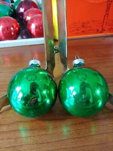 Vtg Pair of Mercury Glass Shiny Brite? Green Christmas Tree Holiday Ornaments - Picture 1 of 8