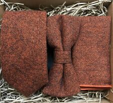 Rust Burnt Orange Necktie, Bow Tie & Pocket Square in Wool / Wedding Ties / UK