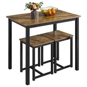 Rustic/Brown Dining Bistro Set Table Stools Kitchen Dining Room Wood Metal New - Picture 1 of 14