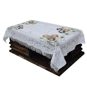 Floral Design Cotton 4 Seater Center Table Cover (Size: 100 x 150 CM, White) US - Picture 1 of 3