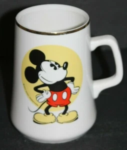 Vintage Disney Mickey Mouse Stein Mug Ceramic Cup White Gold Rim Japan 1950s - Picture 1 of 12