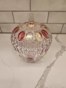 Vtg. Japan Vintage Round Glass Lidded Candy Dish Amber Cranberry Thumbprint Dots - Picture 1 of 13