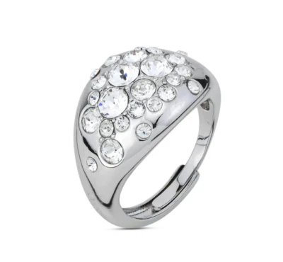 Anello Regolabile Boccadamo Donna Bronzo Rodiato Cristalli Bianchi _XAN216 - Immagine 1 di 4