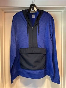 Tek Gear 1/2 Zip Mixed Media Fleece Pullover Hood Mens Large Blue Half Zip New - Picture 1 of 16