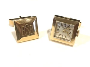 Vintage 14kt Cufflinks Rare LeCoultre Watch Art Deco Modernistic  17.6 G Running - Picture 1 of 5