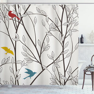 Nature Shower Curtain Birds Wildlife Cartoon Print for Bathroom