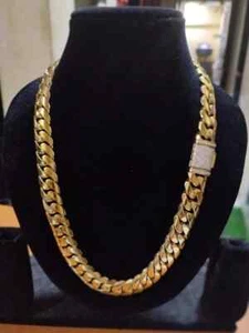 10mm x 24"Miami LINK Cuban Real Moissanite Men's Chain 14k Yellow Gold Plated - Picture 1 of 10