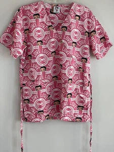 Betty Boop Love Hearts Tie Back Scrub Top Medical Uniform Womens Size M - Picture 1 of 6