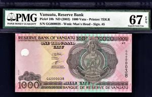 Vanuatu 1000 vatu ND (2002) LOW Serial 000038 Pick-10b SUPERB GEM UNC PMG 67 EPQ - Picture 1 of 2