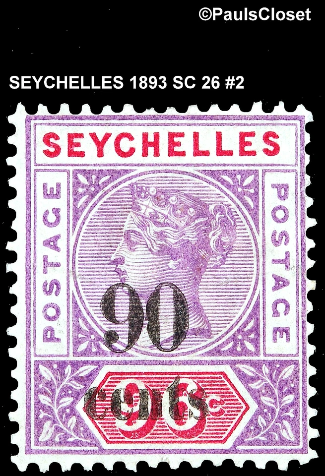 SEYCHELLES 1893 SC 26 REINA VICTORIA 90¢ OP OF A 96¢ VIO & CARM MHR F/VF #2 Foto 1 de 2