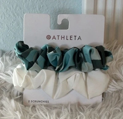 Athleta Scrunchies 2-Pack White Teal Camo Luxe Peat NEW Womens - Image 1 of 4