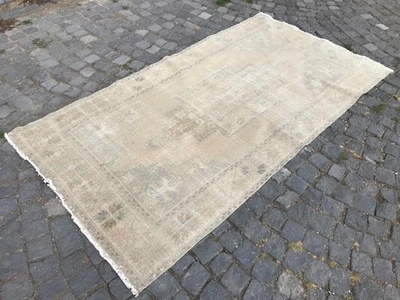 Bohemian Area Rug Handmade Wool Rug Turkish Vintage Traditional Rug 4,0 x 7,7 ft - Image 1 of 4