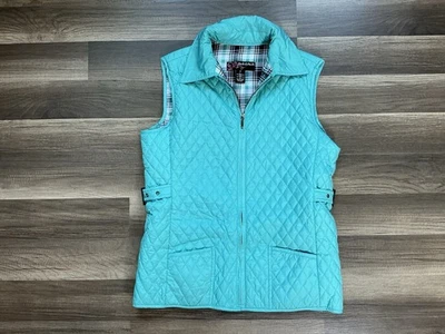 Peck &Peck Women Quilted Vest Sleeveless Full Zip Pockets Teal Green S Preppy - Image 1 of 4