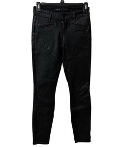 Guess Coated Tapered Medium Rise Stretch Zip Fly Black 7 Pocket Denim Jeans 25 - Picture 1 of 10
