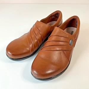 Clarks Collection Soft Cushion Tan Leather Shoes women Uk 4 Eu 37 Low Wedge Flat - Picture 1 of 8