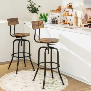 Set of 2 Industrial Bar Stools Adjustable Retro Swivel Chair Kitchen Breakfast - Picture 1 of 9