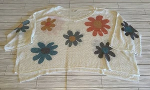 POL Anthropologie Ivory Flower Power Daisy Light Cropped V Neck Sweater Size S - Picture 1 of 7
