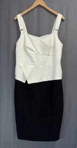 Karen Millen Träger Schößchen Cocktailkleid Größe US 12 UK 16 Creme & Schwarz Luxus - Bild 1 von 21