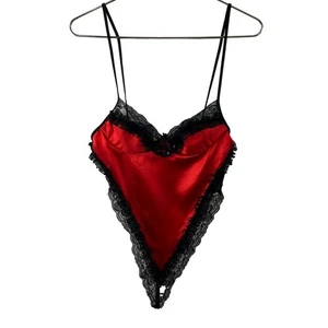 Vintage Le J'adore rot schwarz Body Anzug Stretch Spitze Spaghetti Teddy Nachtwäsche Gr? - Bild 1 von 8