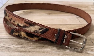 Vintage Toscana Braided Genuine Croc Leather Belt Calf Hair Brown Black Sz 34-38 - Picture 1 of 11
