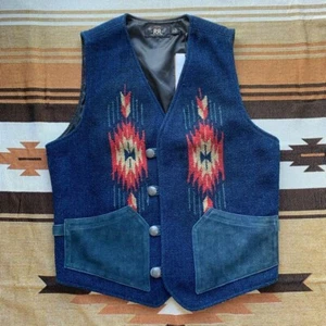 Double RL RRL Ralph Lauren Native Vest Leather Pockets Western Men's Size M F/S - Picture 1 of 4