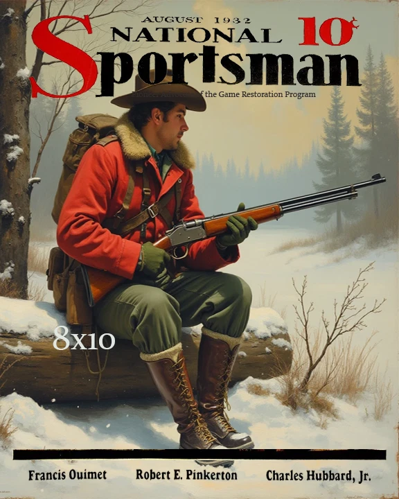 Vintage Fisherman Red Coat Hunting Art Print Wildlife Magazine Cabin Wall Decor - Image 1 of 1