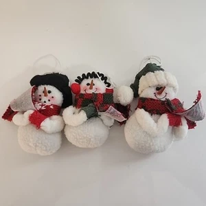 Three small Plush Snowmen Vintage Ornaments - Picture 1 of 11