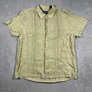 Nat Nast 100% Linen XXL Button Front Shirt Green Embroidered American Fit - Picture 1 of 9