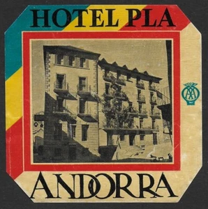Andorra '50s Luggage Label Sticker Hotel PLA - Picture 1 of 2