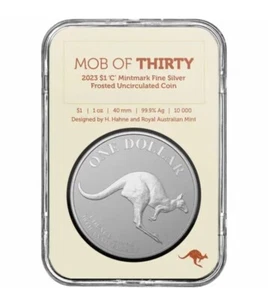 Kangaroo Series 30th Anni-Mob of Thirty 1 oz ‘C’ Mintmark Fine Silver Frosted - Picture 1 of 4