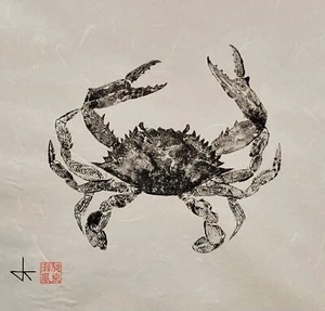 Florida Blue Crab Gyotaku - Limited Edition Reproduction, Unframed. 12"x12" - Picture 1 of 1