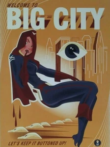 PÓSTER IMPRESO RETRO BRANDON RAGNAR PIN UP BIENVENIDO A LA GRAN CIUDAD FIRMADO 19 x 13 - Imagen 1 de 4
