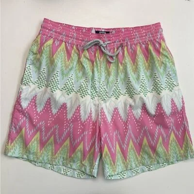 Vilebrequin Swim Shorts Trunks Pockets Geometric Trees Green Yellow Pink White - Image 1 of 4