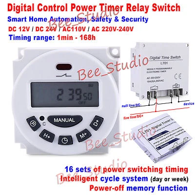 Interruttore Relè Timer PLC Digitale LCD Alimentazione Programmabile Tempo Ciclo Settimana o Giorno  - Immagine 1 di 4