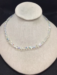 Vintage Gold Tone Costume AB Crystal Beaded Necklace 18" D507 - Picture 1 of 4