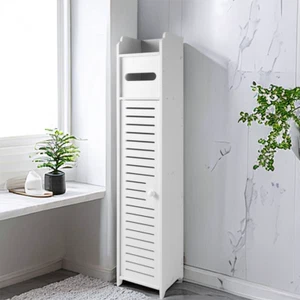 Wooden White Free Standing Toilet Paper Roll Holder Bathroom Storage Cabinet UK - Picture 1 of 12