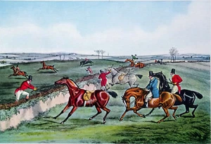 ANGLETERRE - SAUT d'OBSTACLE : REFUS des CHEVAUX - Gravure couleur - Picture 1 of 2