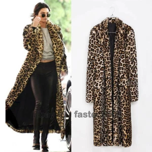 Mujeres Leopardo Piel Sintética Cuello Solapa Abrigo Grueso Cálido Chaqueta Larga Parka Talla Grande - Imagen 1 de 11
