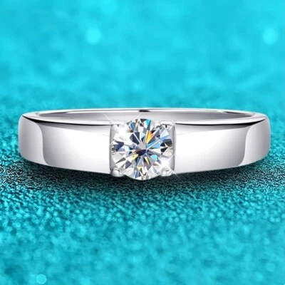 5-6.5mm D VVS1 Moissanite Men Wedding Anniversary Ring 18k White Gold Plated GRA - Image 1 of 4