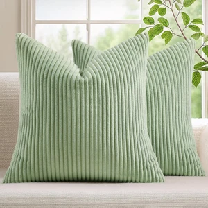 Corduroy Decorative Throw Pillow Covers 20X20 Set of 2 for Sofa Bedroom Living R - Picture 1 of 12
