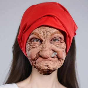 Halloween Granny Mask Scary Adults Stage Performance Party Old Woman Head Mask - Picture 1 of 5