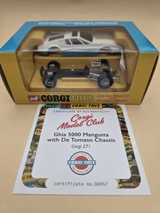 Corgi Model Club 271 Ghia 5000 Mangusta De Tomaso Chassis Mint With certificate  - Picture 1 of 1