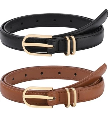 Paquete de 2 cinturones de cuero ajustados para jeans con hebilla dorada LLOUSSAK para niños y niñas pequeñas Foto 1 de 4