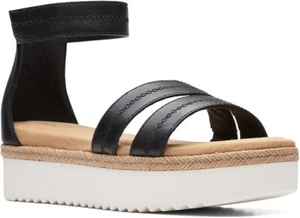 Clarks Men's Lana Glide Flat Leather Sandal Black Size US 5M - Picture 1 of 9