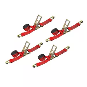 USA 4 Pack Heavy Duty 3" x 30' Ratchet Tie Down Strap w/J Hook WLL 5400 LBS RED - Picture 1 of 7