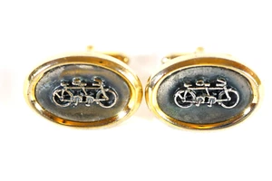 Anson Double Tandem Bicycle Insignia Cufflinks Vintage Duotone Bike Cuff Links - Picture 1 of 5